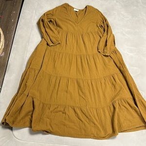 Universal Thread | Balloon Sleeve Tiered, Mustard , Cotton Maxi Dress, XL EUC